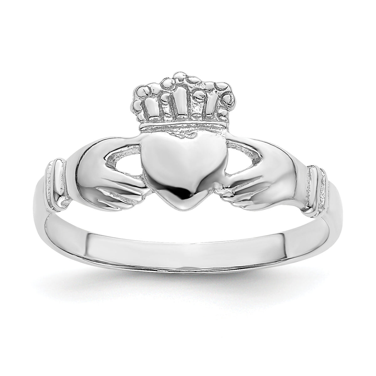 14k White Gold Polished Claddagh Ring-R870