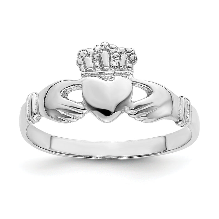 14k White Gold Polished Claddagh Ring-R870