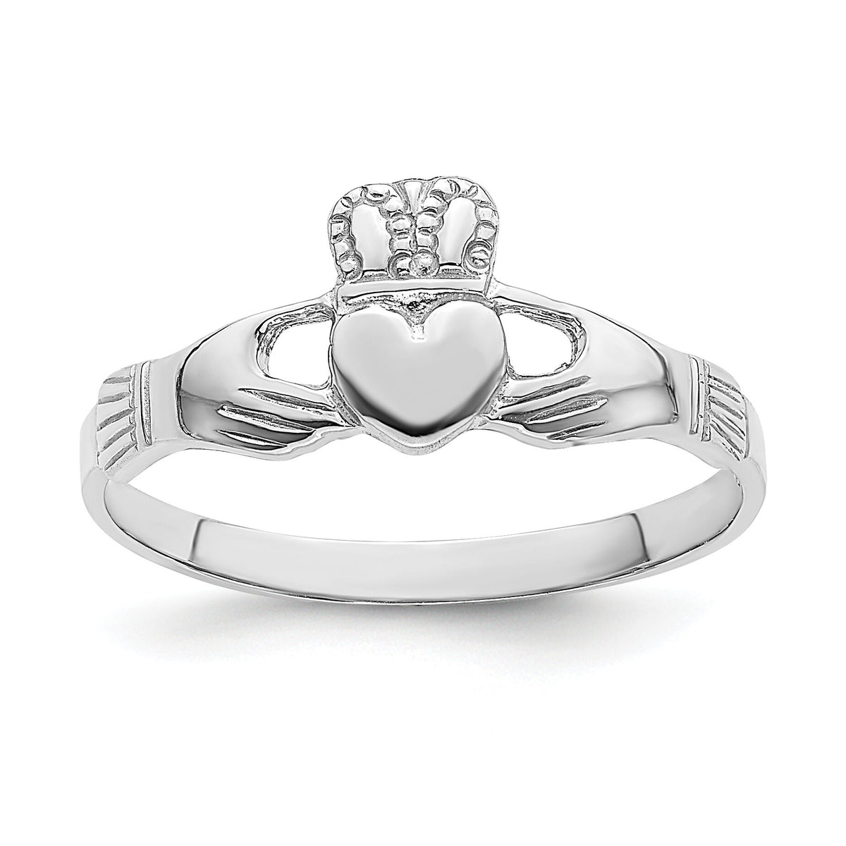 14k White Gold Polished Claddagh Ring-R874
