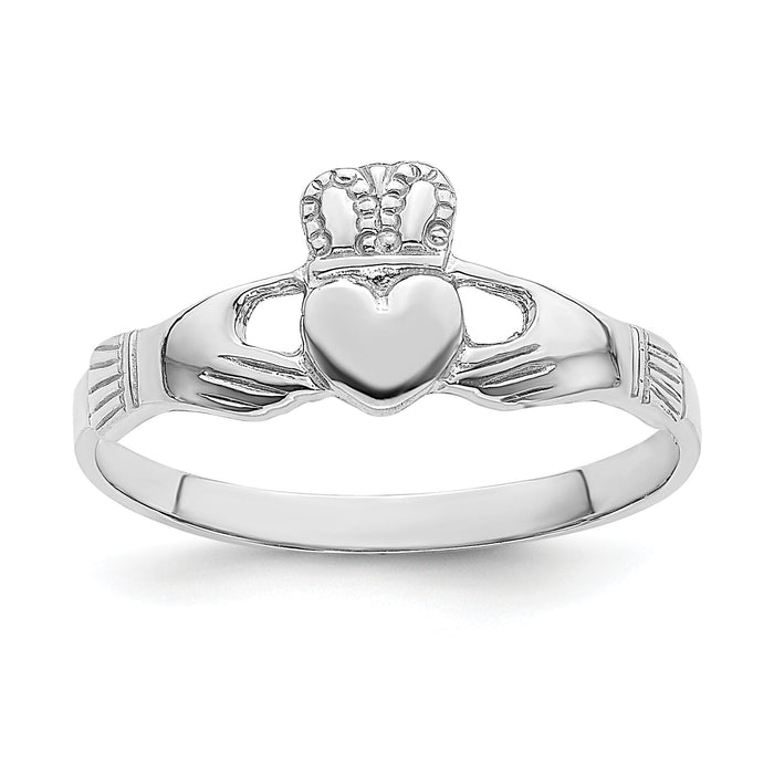 14k White Gold Polished Claddagh Ring-R874