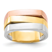 14k Tri-Color Contemporary Flat Top Band-R883