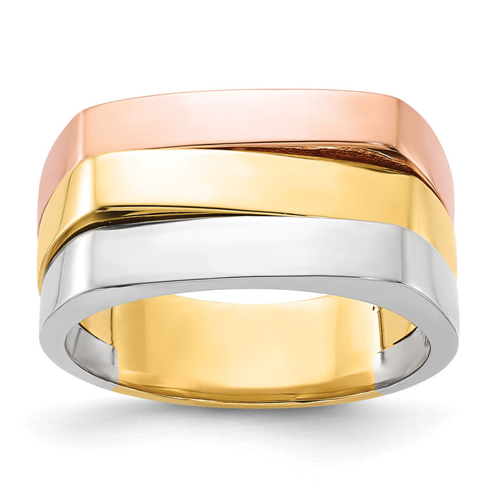 14k Tri-Color Contemporary Flat Top Band-R883