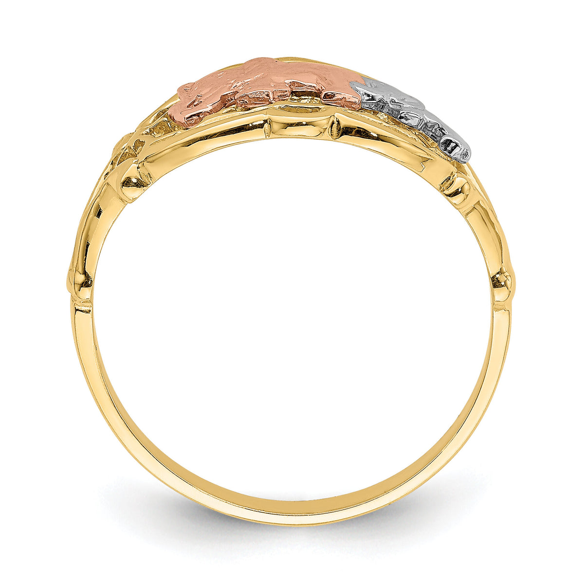 14k Two-Tone w/ White RH Two Elephants Ring-R924