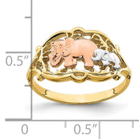 14k Two-Tone w/ White RH Two Elephants Ring-R924