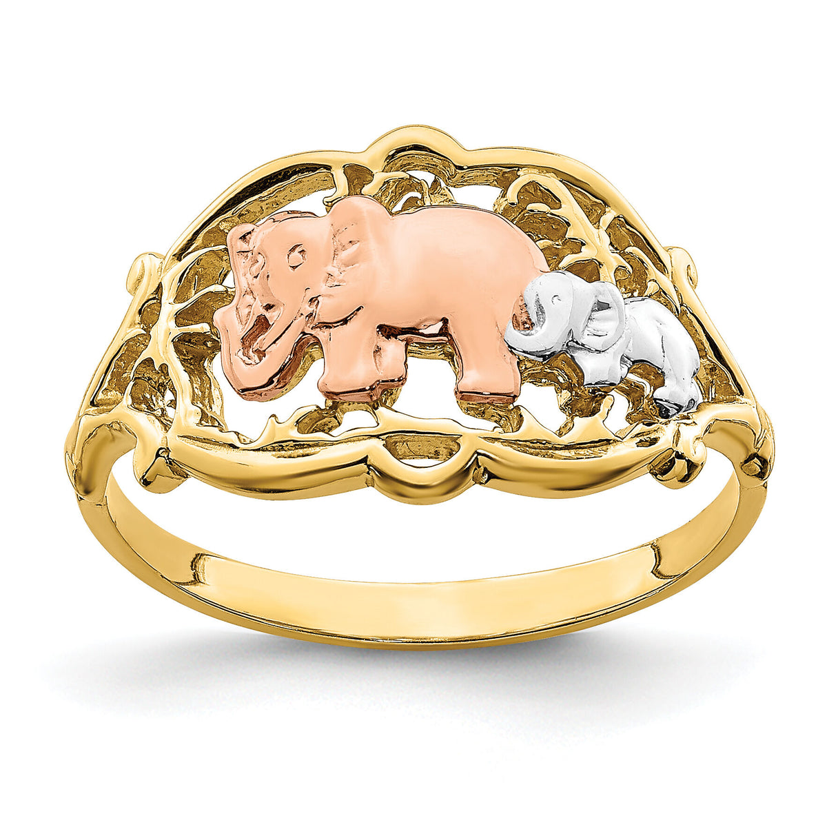 14k Two-Tone w/ White RH Two Elephants Ring-R924