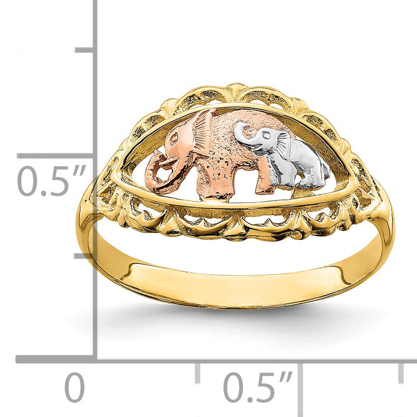 14k Two-tone w/White Rhodium Two Elephants Ring-R925
