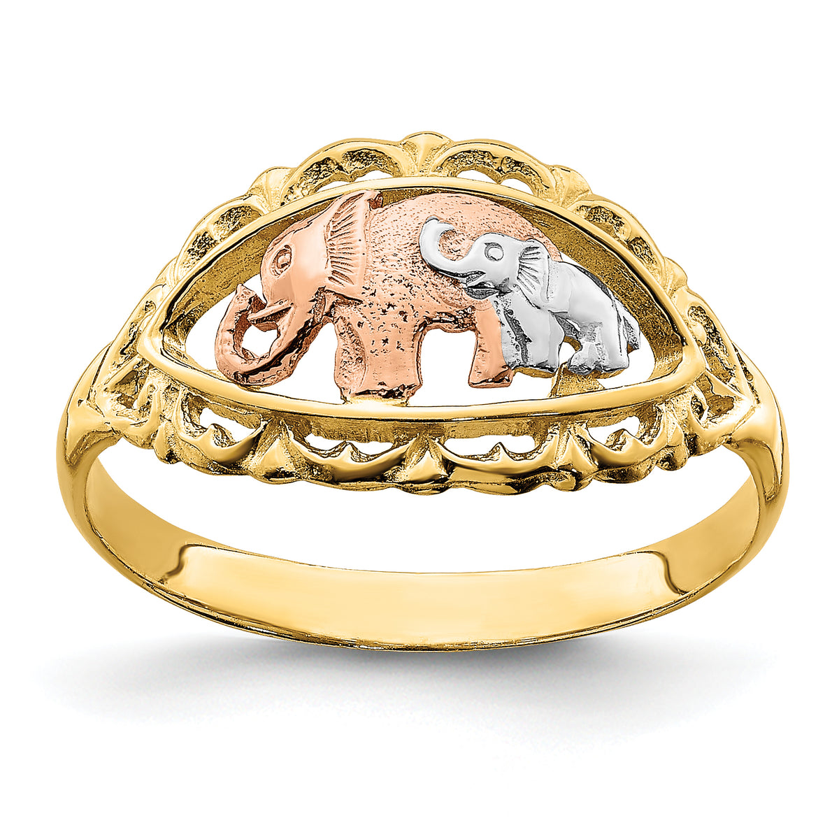 14k Two-tone w/White Rhodium Two Elephants Ring-R925
