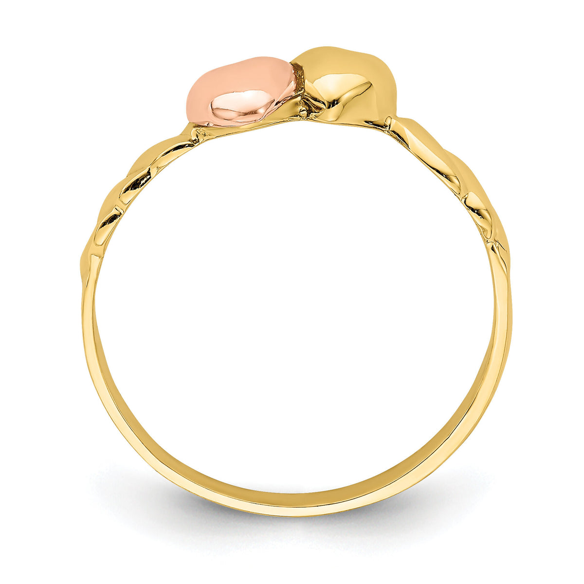 14k Two-Tone Two Hearts Ridged Band-R928