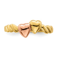 14k Two-Tone Two Hearts Ridged Band-R928