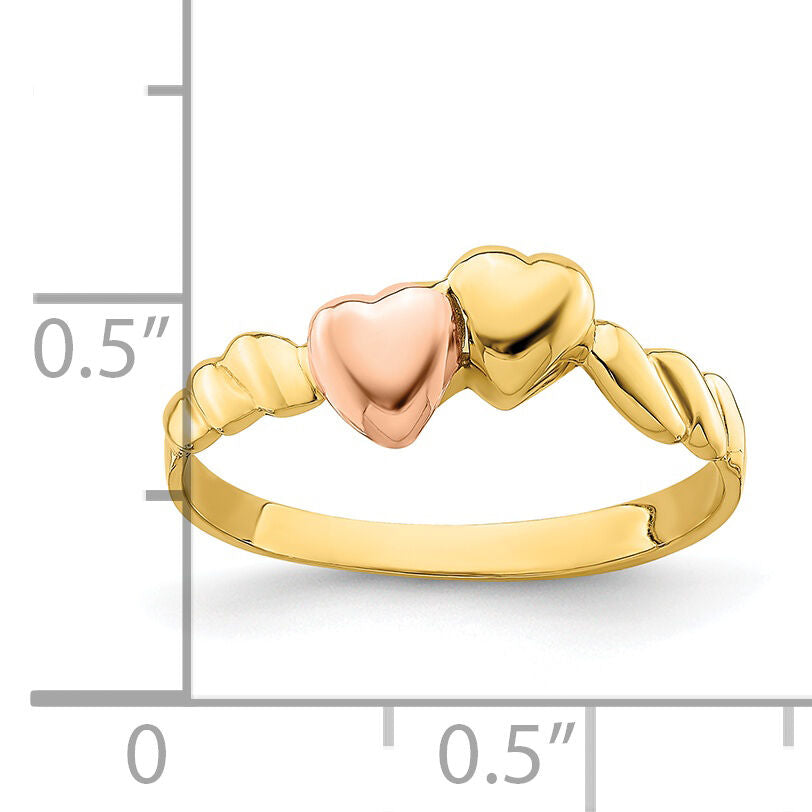 14k Two-Tone Two Hearts Ridged Band-R928