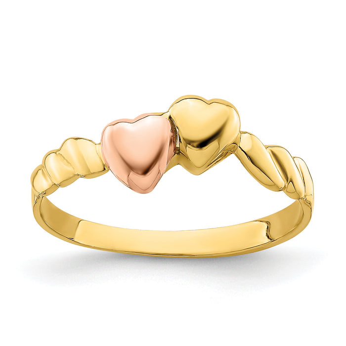 14k Two-Tone Two Hearts Ridged Band-R928
