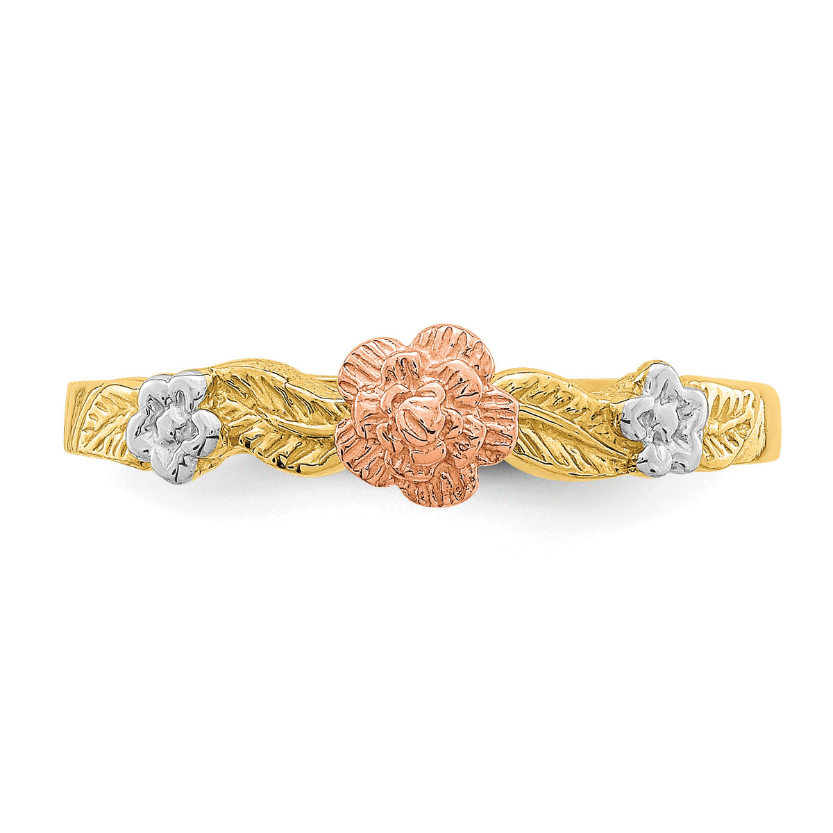 14k Two-Tone w/White Rhodium Flower Ring-R935