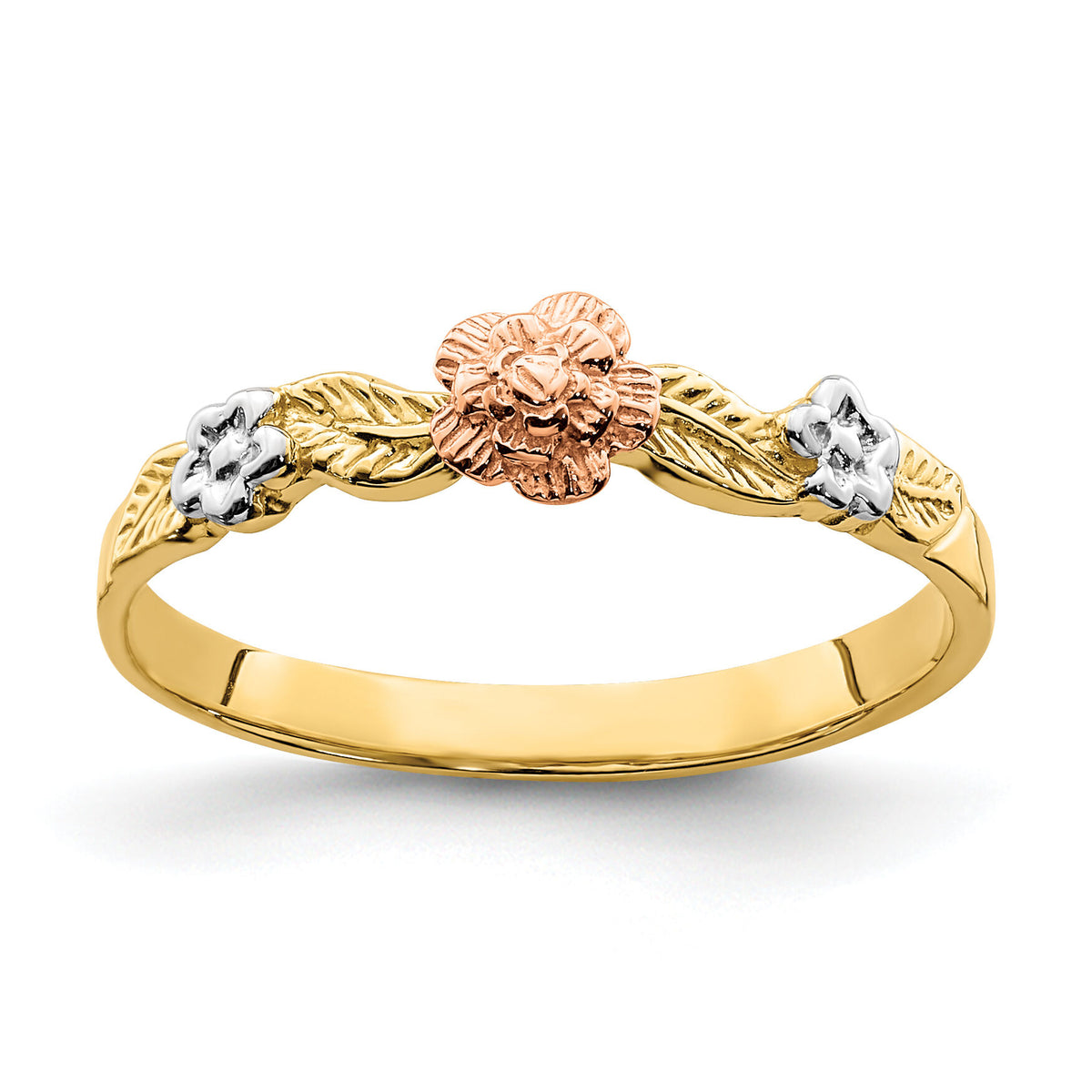 14k Two-Tone w/White Rhodium Flower Ring-R935