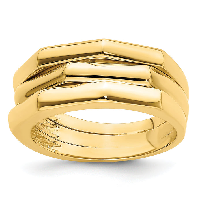 14k Polished Three Ridged Dome Ring-R943
