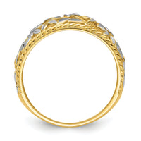14k w/Rhodium Diamond-cut Filigree Leaf Ring-R945