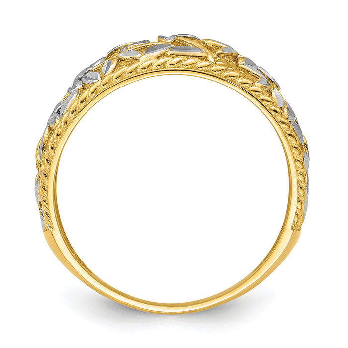 14k w/Rhodium Diamond-cut Filigree Leaf Ring-R945