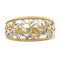 14k w/Rhodium Diamond-cut Filigree Leaf Ring-R945
