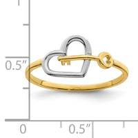 14k w/Rhodium Heart and Key Ring-R948