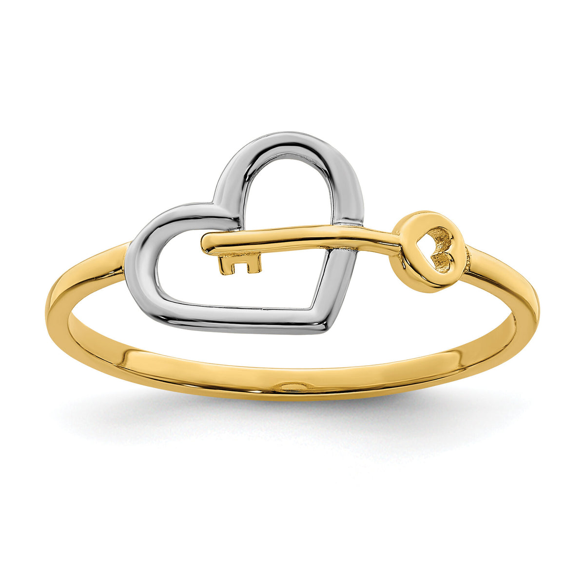 14k w/Rhodium Heart and Key Ring-R948