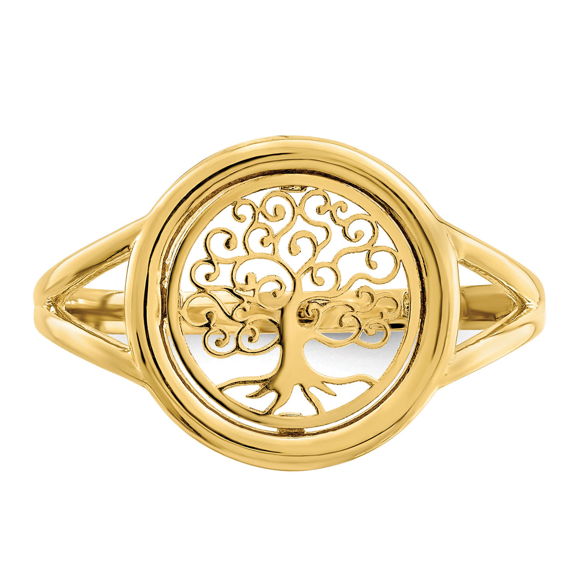 14k Polished Tree of Life in Circle Ring-R949