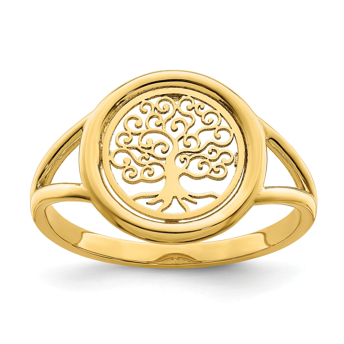 14k Polished Tree of Life in Circle Ring-R949