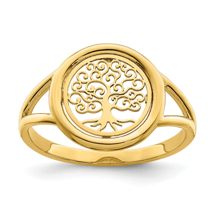 14k Polished Tree of Life in Circle Ring-R949