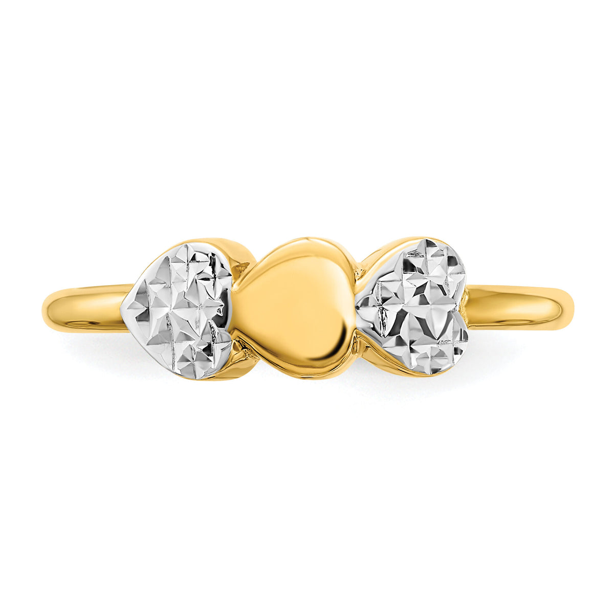 14K & White Rhodium D/C Hearts Ring-R953