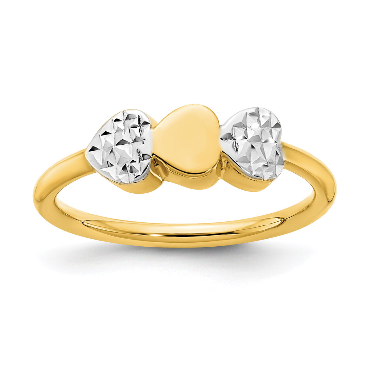 14K & White Rhodium D/C Hearts Ring-R953