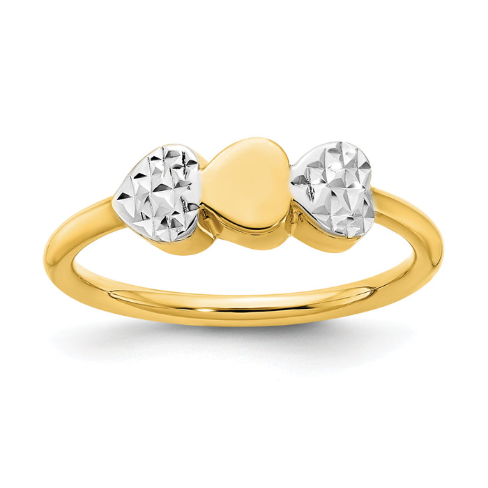 14K & White Rhodium D/C Hearts Ring-R953