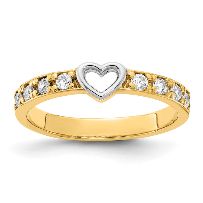 14K & White Rhodium CZ Heart Ring-R954