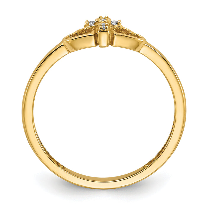 14K Polished CZ Cross and Hearts Ring-R964