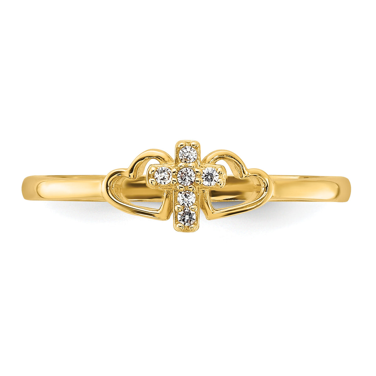 14K Polished CZ Cross and Hearts Ring-R964