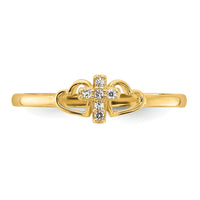 14K Polished CZ Cross and Hearts Ring-R964