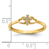 14K Polished CZ Cross and Hearts Ring-R964