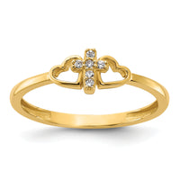 14K Polished CZ Cross and Hearts Ring-R964