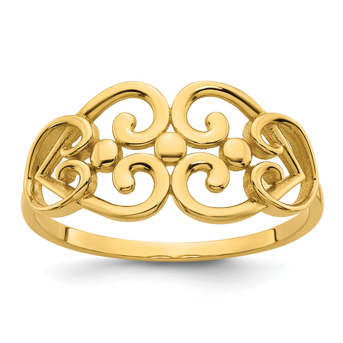 14k Polished Cut Out Fancy Hearts Design Ring-R973