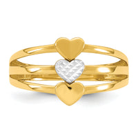 14k w/White Rhodium Polished & D/C Three Hearts Ring-R974