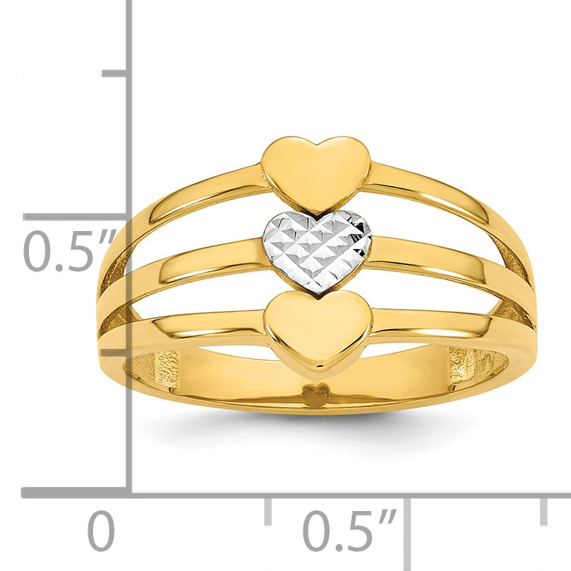 14k w/White Rhodium Polished & D/C Three Hearts Ring-R974