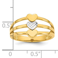 14k w/White Rhodium Polished & D/C Three Hearts Ring-R974
