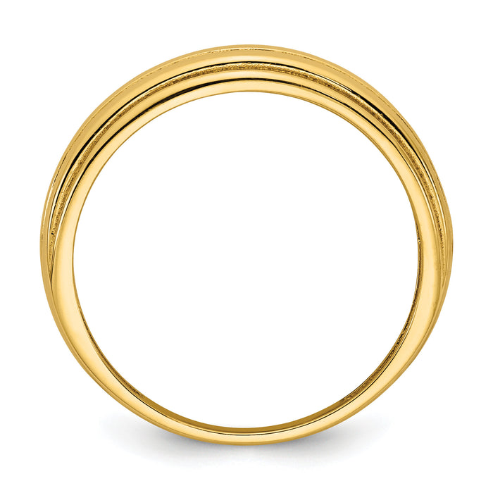 14k Polished Grooved Graduated Ring-R977