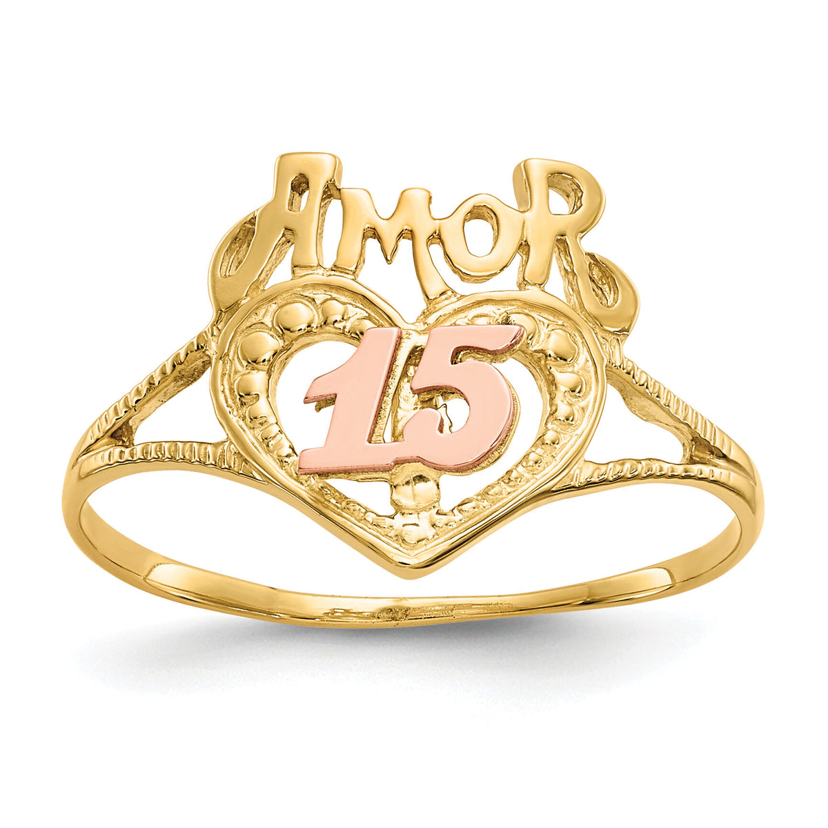 14k Two-Tone Amor 15 Heart Ring-R99