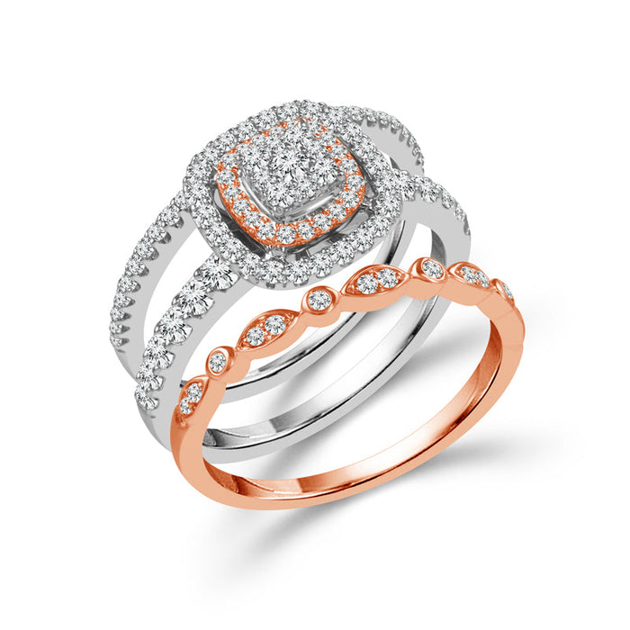 Diamond Bridal Set 0.85 ct tw Center RD 14k White Gold+14k Rose Gold-RBF0005A68T0