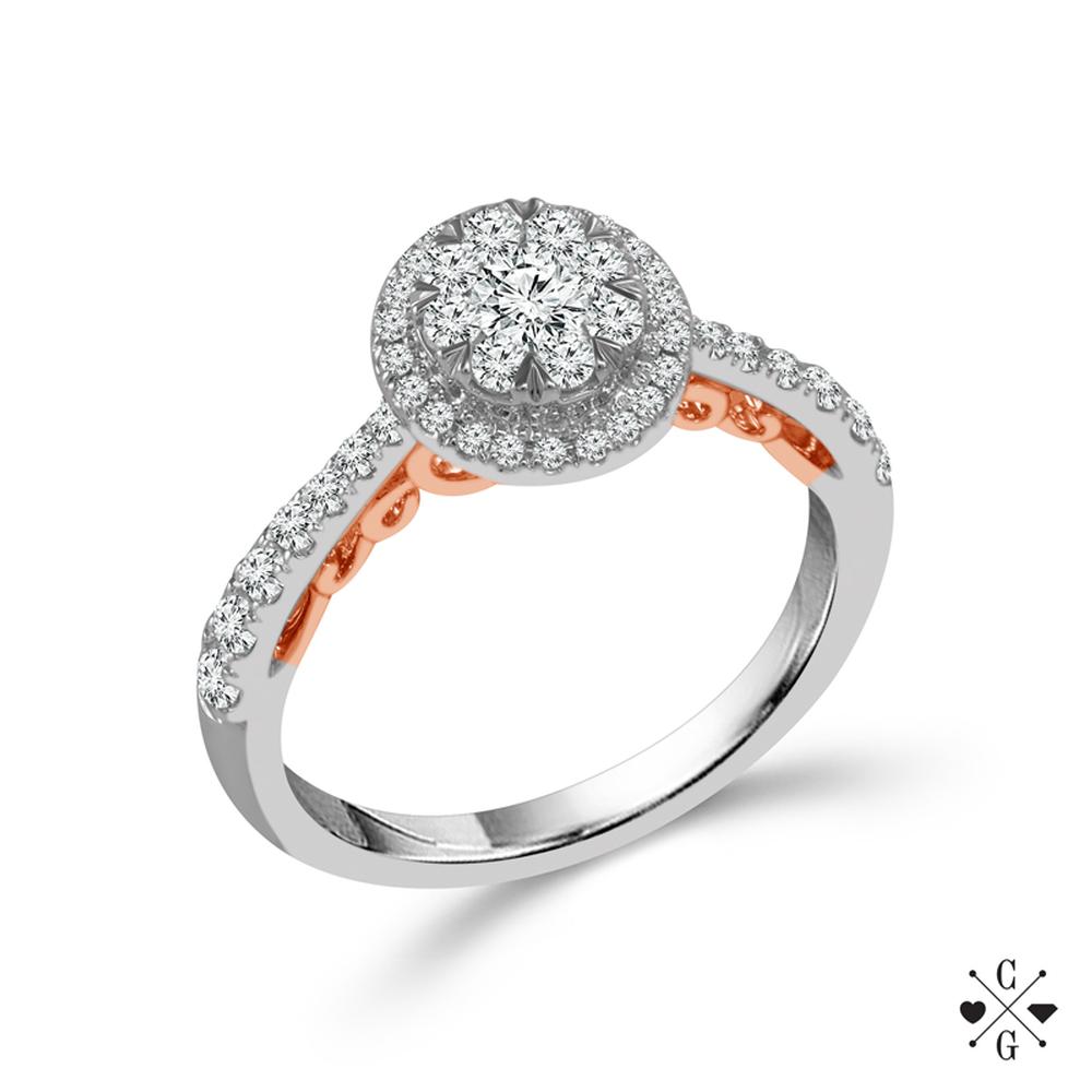 Diamond Engagement Ring 0.75 ct tw 14k White Gold+14k Rose Gold-RE0084A68T4