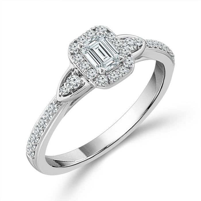 Diamond Engagement Ring 0.78 ct tw Emerald round 14k White Gold-RE20241A34W4