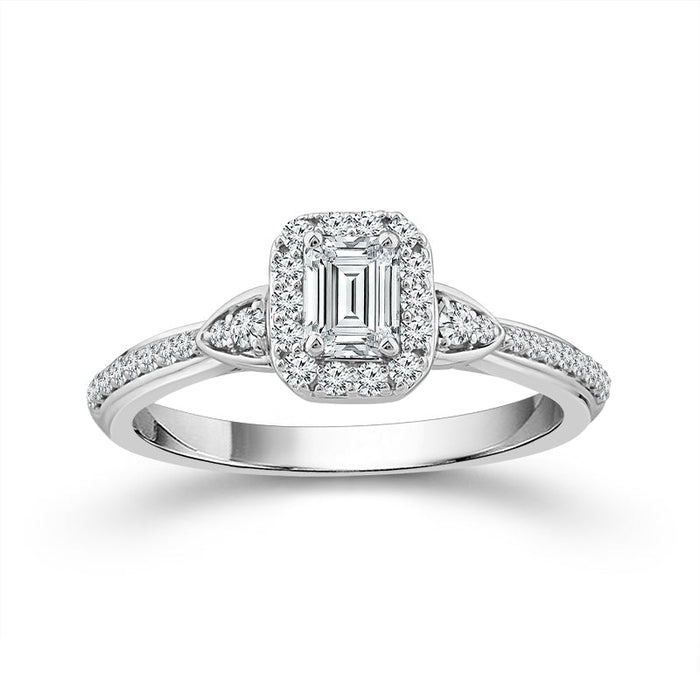 Diamond Engagement Ring 0.78 ct tw Emerald round 14k White Gold-RE20241A34W4