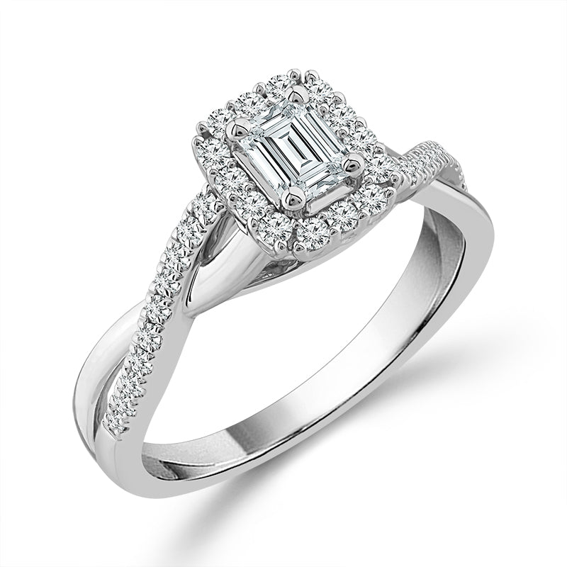 Diamond Engagement Ring 0.77 ct tw Emerald round 14k White Gold-RE20245A34W4