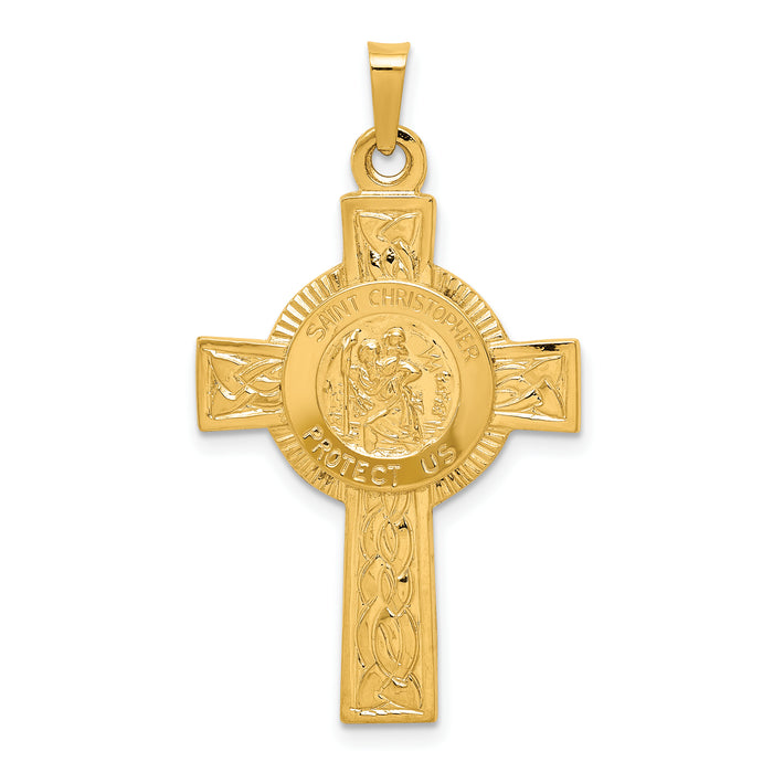 14k Cross w/St. Christopher Medal Pendant-REL107