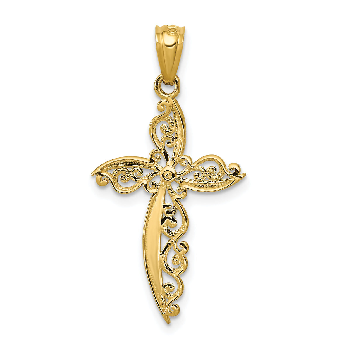 14k Scroll Design Cross Pendant-REL119