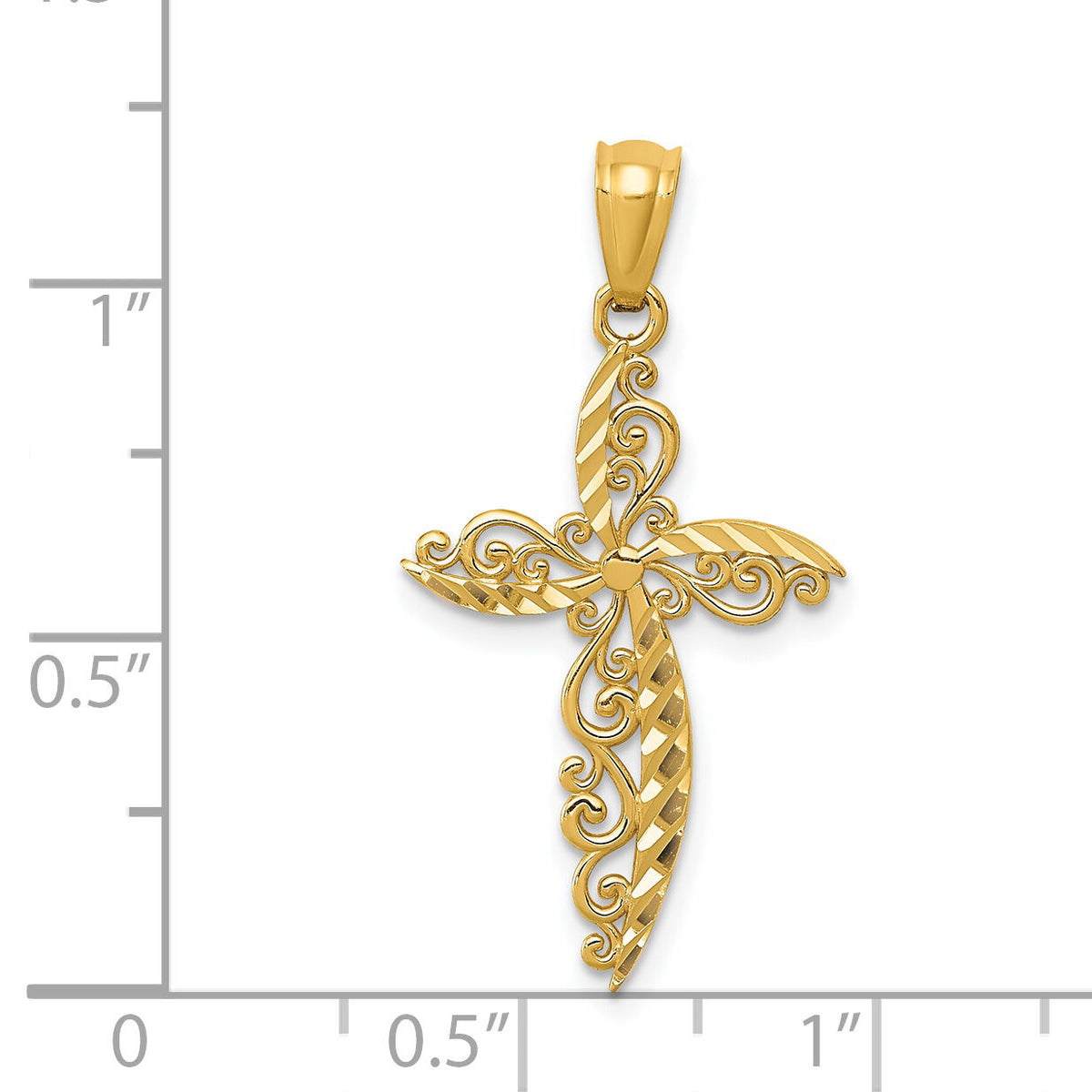 14k Scroll Design Cross Pendant-REL119