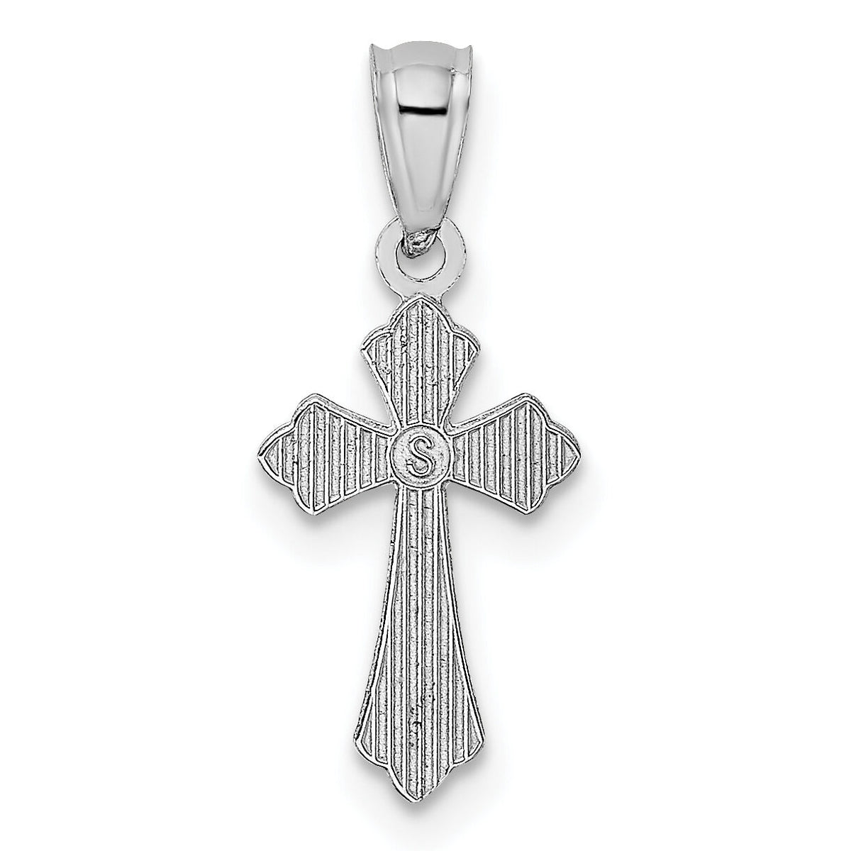 14k White Gold Budded Cross Charm-REL126